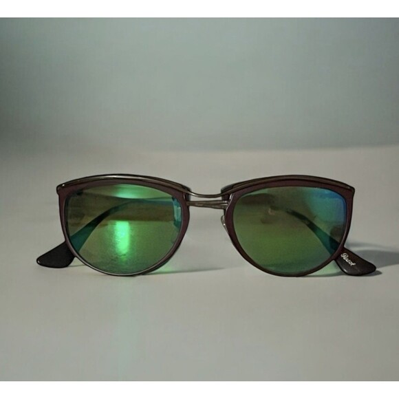 Persol Sunglasses 3082-S Matte Burgundy Cat Eye Green Reflective Lenses Italy - Picture 1 of 12